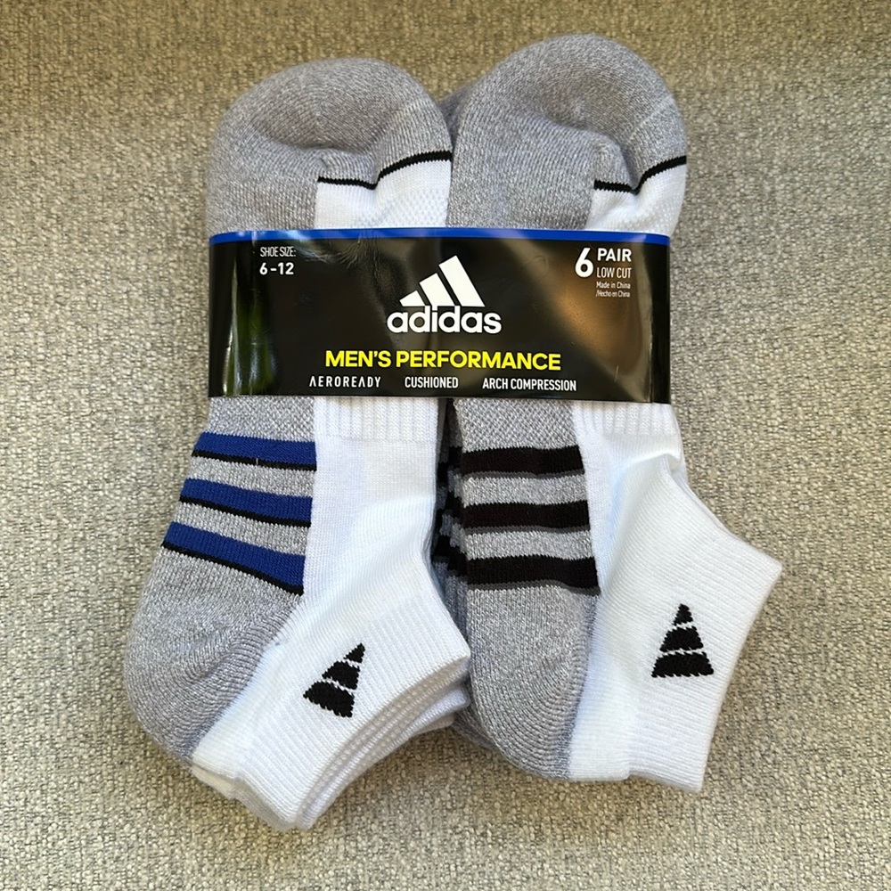 Adidas Men’s Performance Socks. Size 6-12. 6 Pairs.